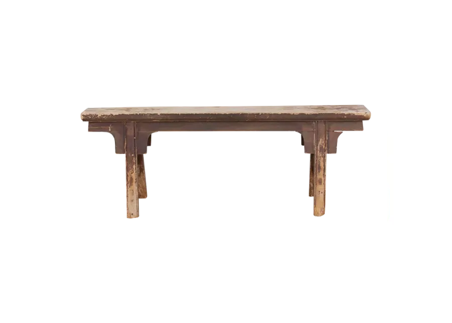 Vintage Chinese Painted Antique Slim Bench - Brown