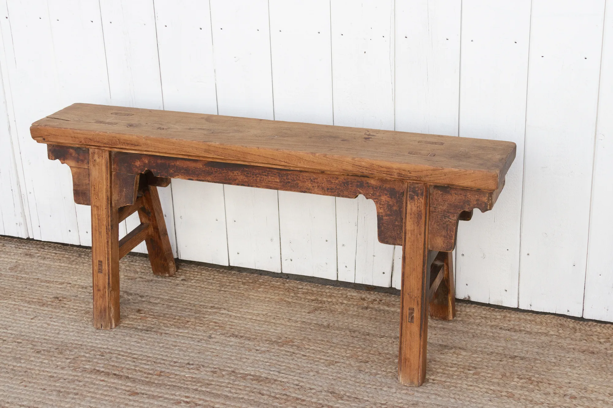 Vintage Chinese Patinated Elm Small Bench