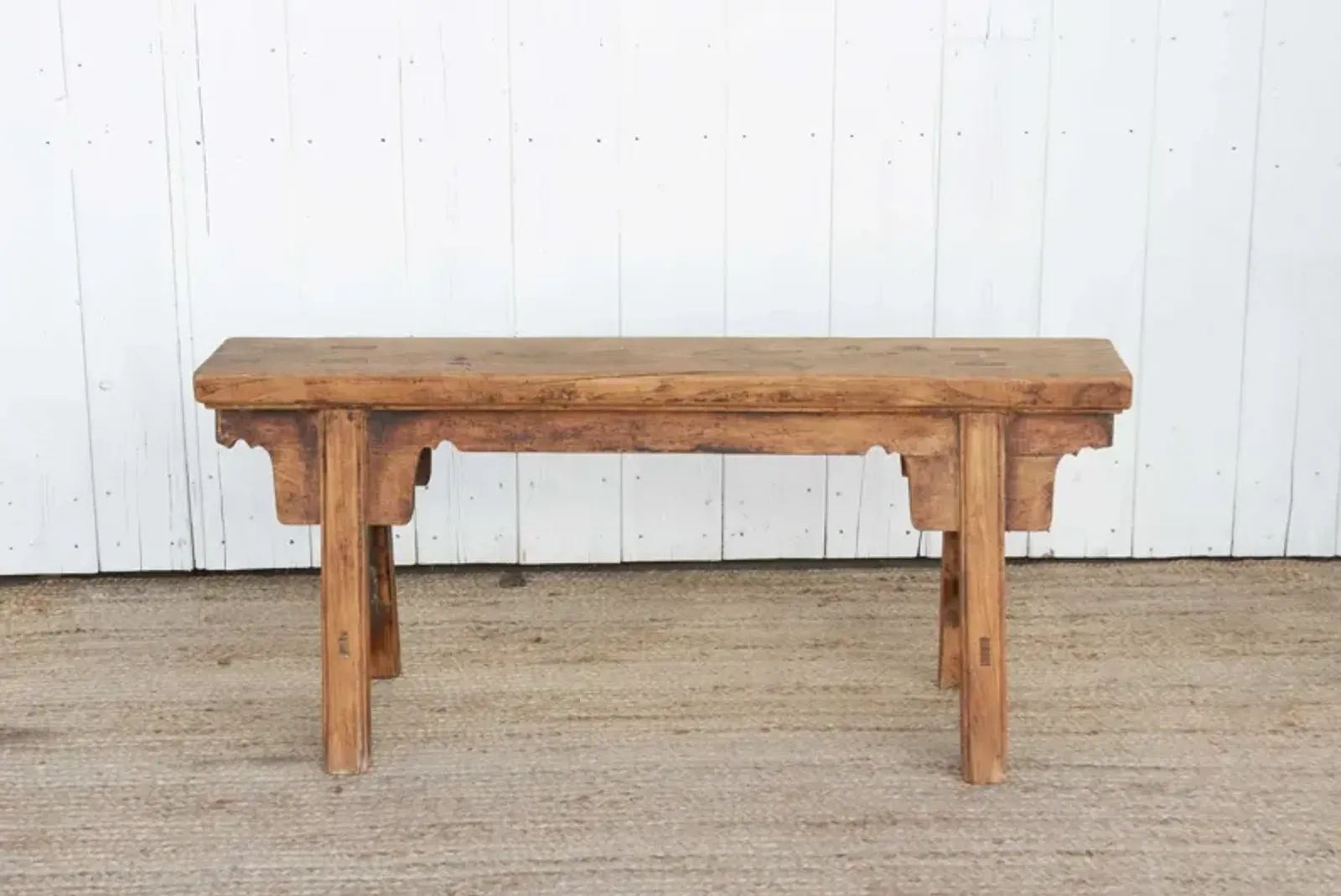 Vintage Chinese Patinated Elm Small Bench