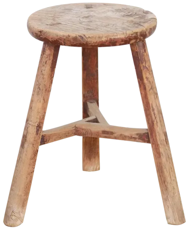 Antique Rustic Chinese Round Stool - de-cor