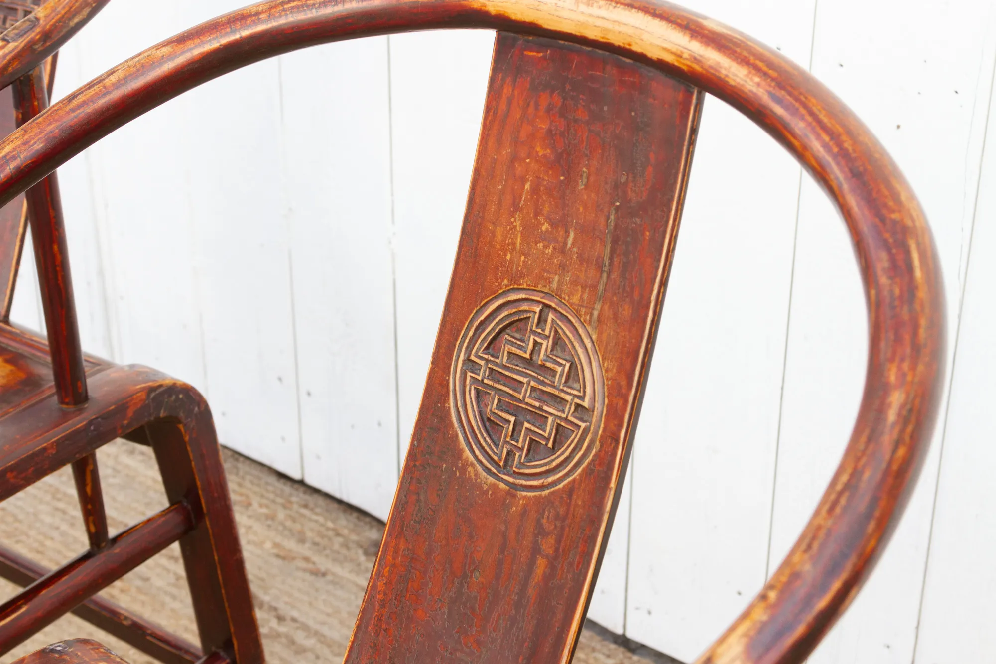 Pair of Antique Brown Horseshoe Chairs - Handcrafted