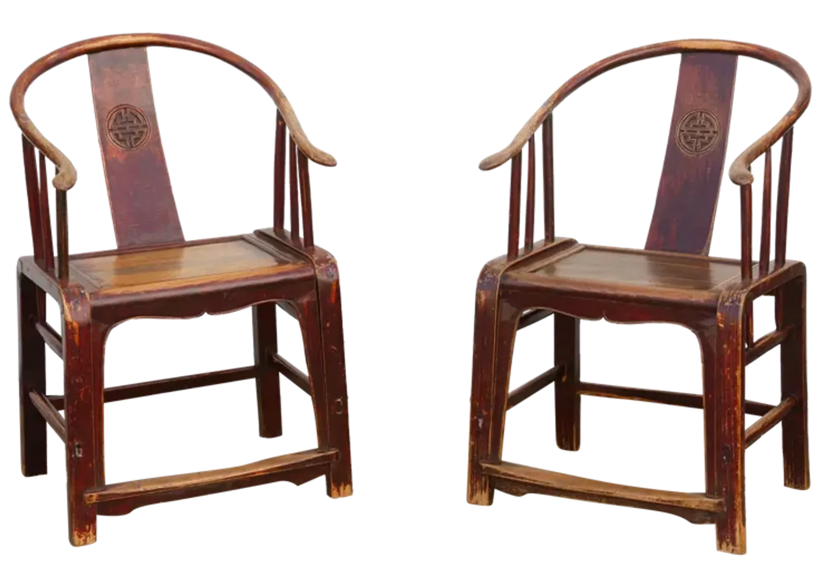 Pair of Antique Brown Horseshoe Chairs - Handcrafted