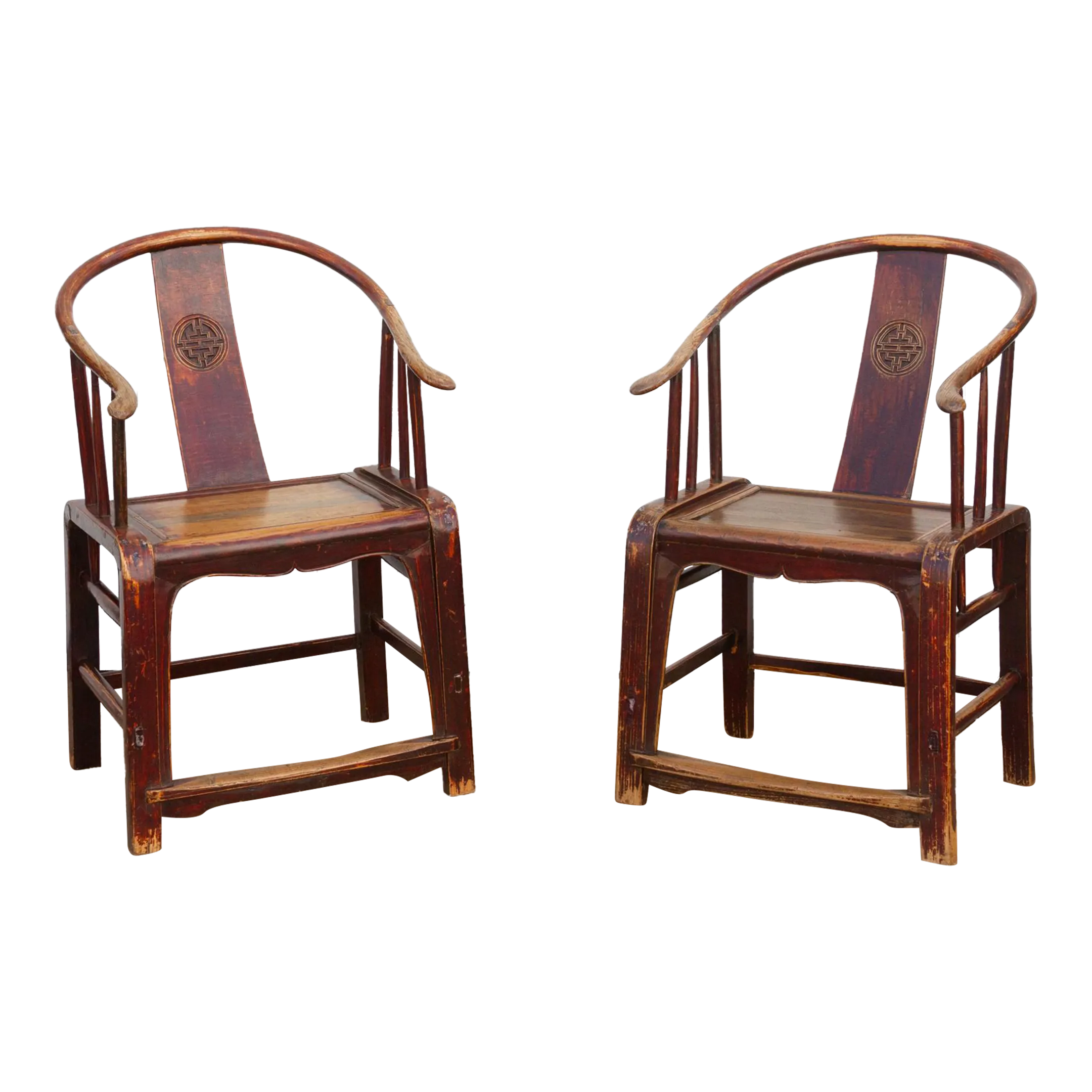 Pair of Antique Brown Horseshoe Chairs - Handcrafted