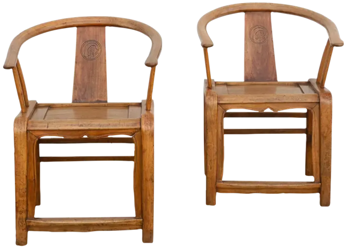 Pair of Golden Elm Chinese Club Chairs - Hancrafted in the USA