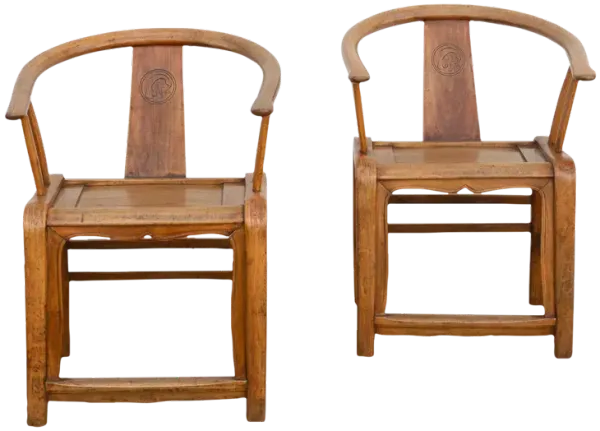 Pair of Golden Elm Chinese Club Chairs - de-cor - Hancrafted in the USA