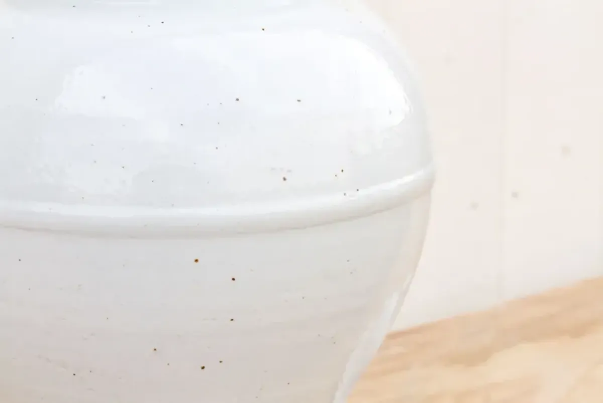 Tall Glazed White Baluster Jar