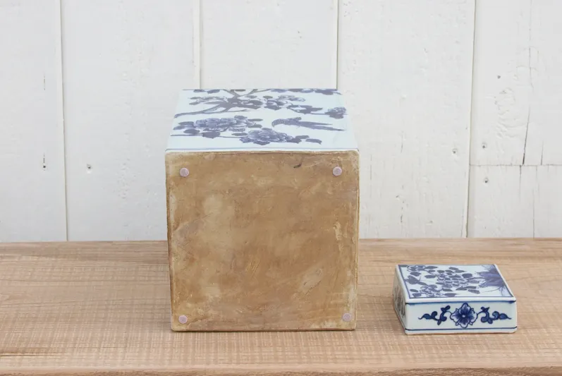 Blue & White Porcelain Floral Tea Caddy