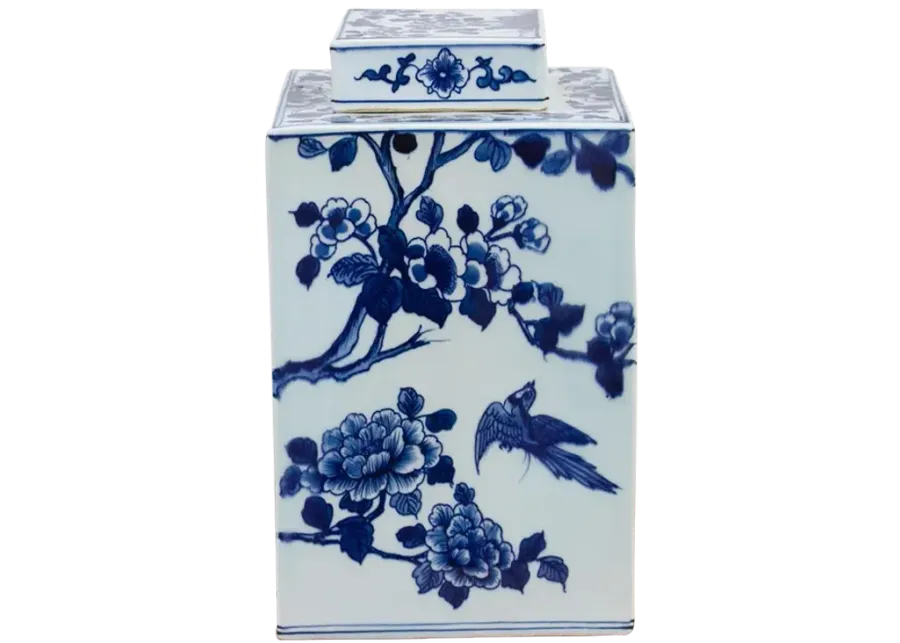 Blue & White Porcelain Floral Tea Caddy