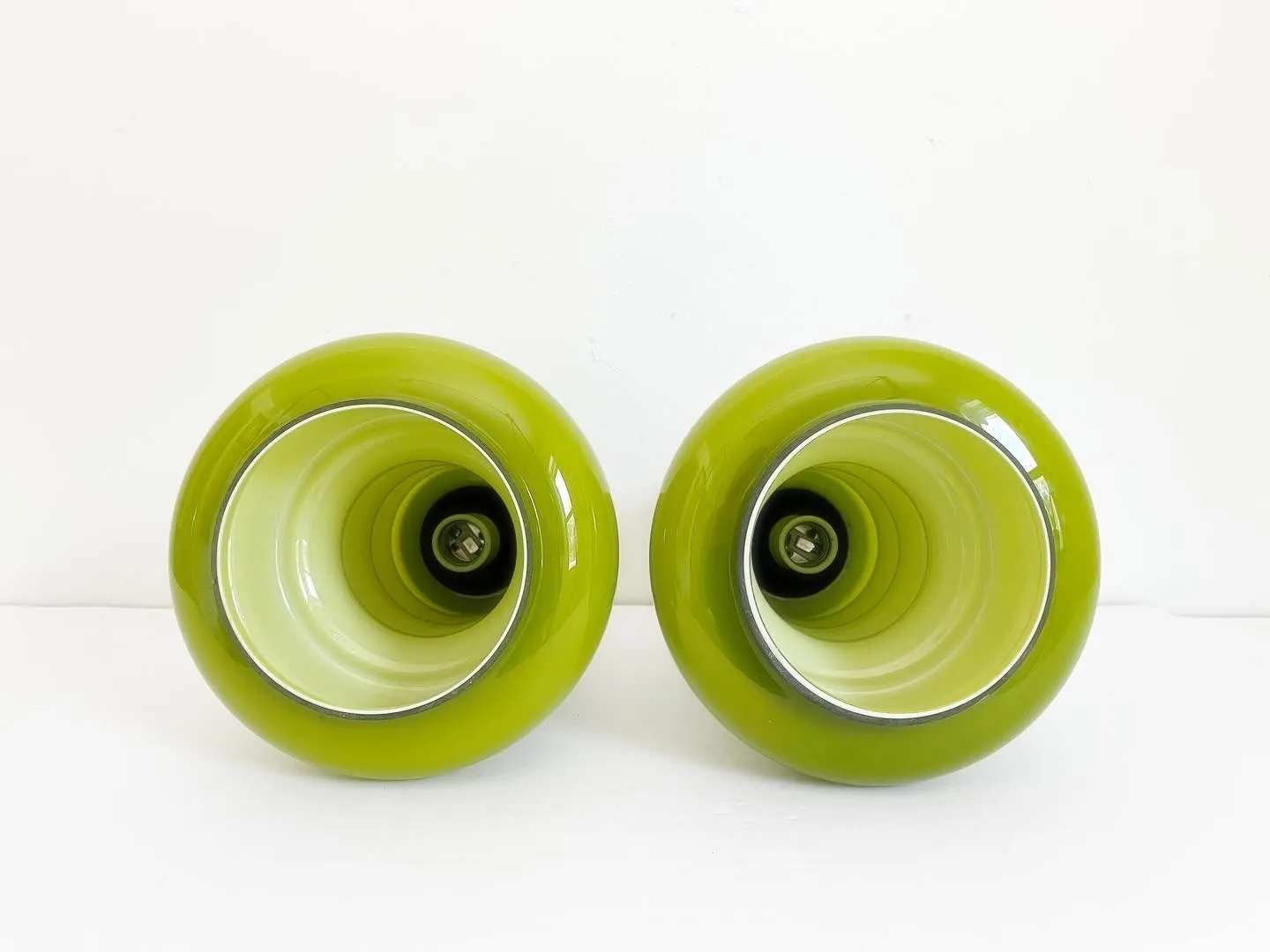 1960s Green Glass Pendant Lights - Set of 2