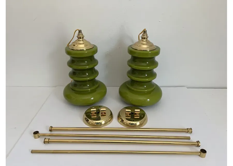 1960s Green Glass Pendant Lights - Set of 2