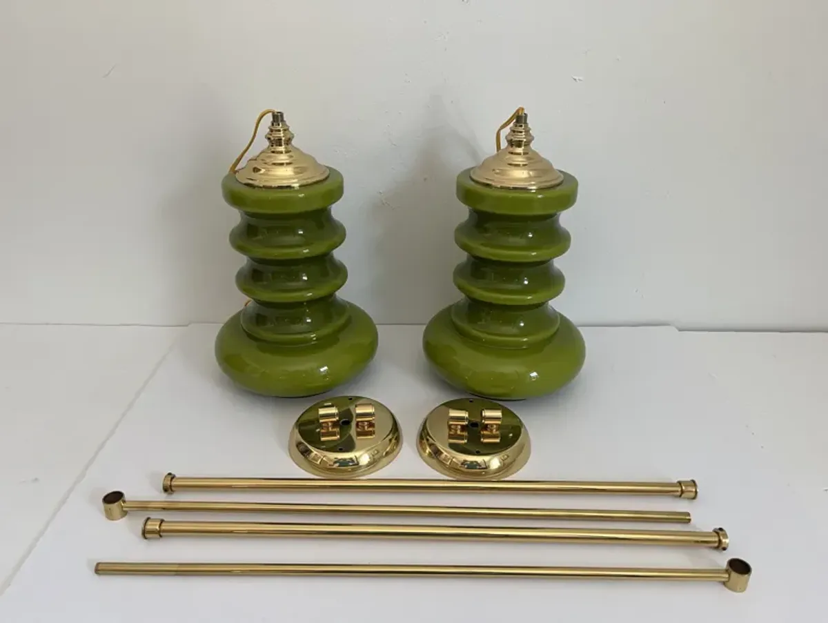 1960s Green Glass Pendant Lights - Set of 2