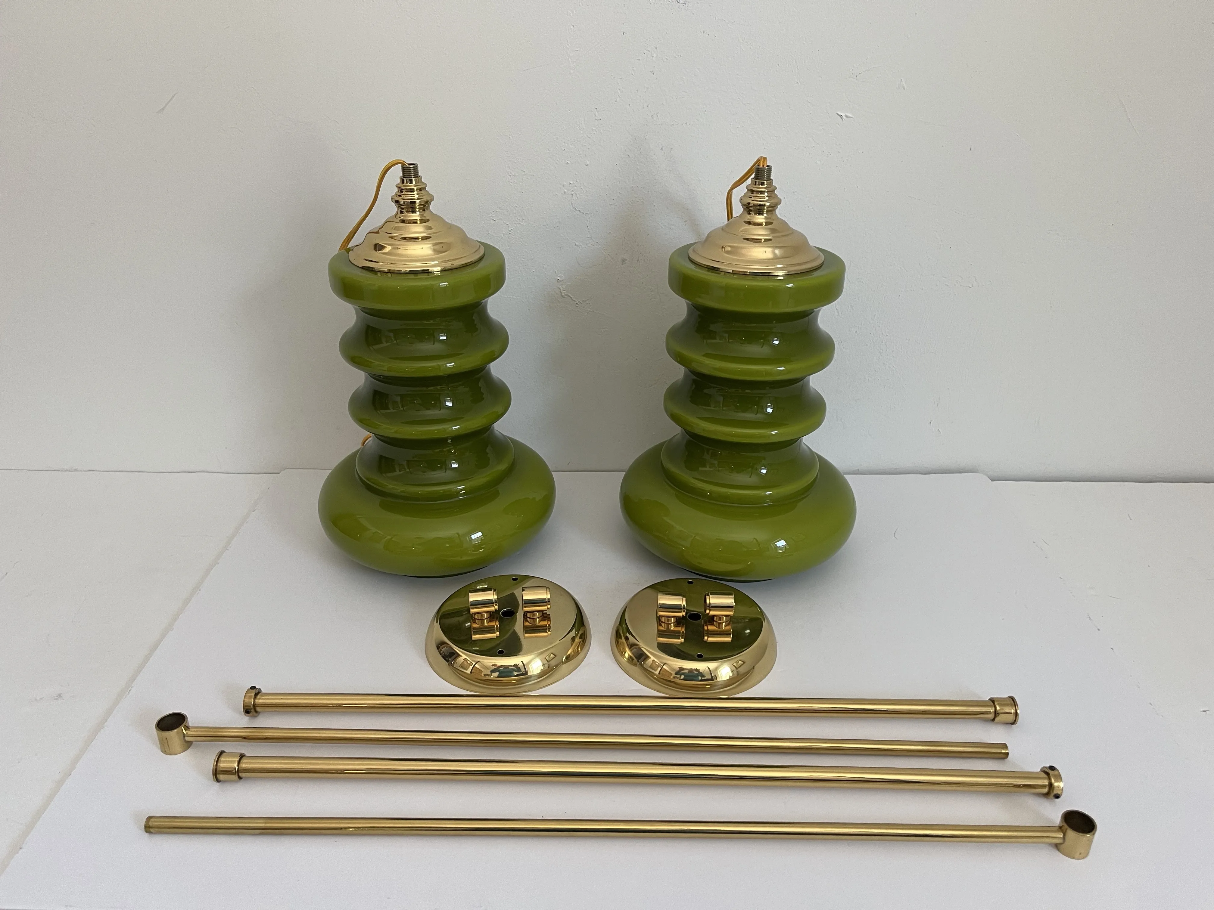 1960s Green Glass Pendant Lights - Set of 2