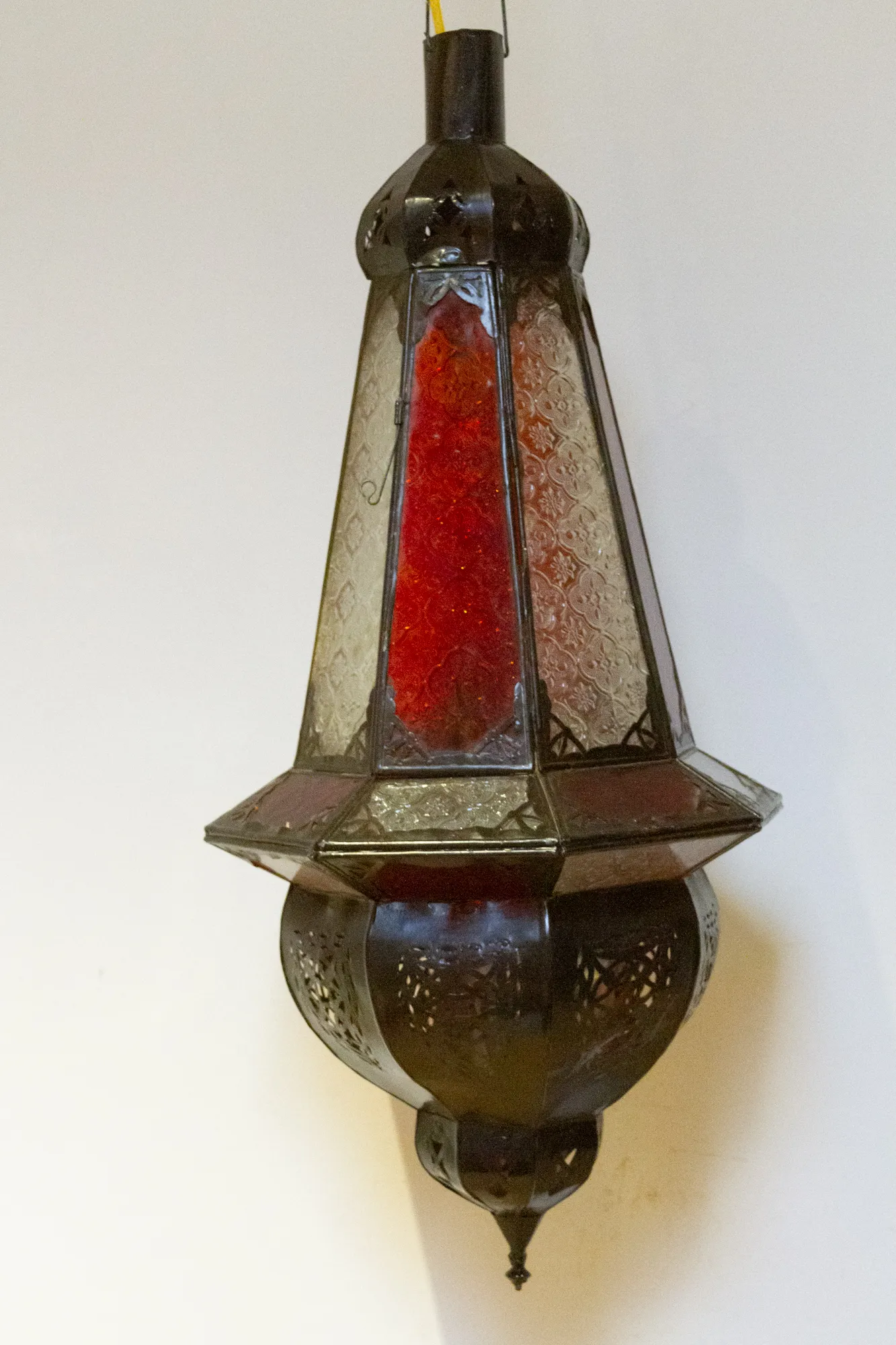 Red & White Moroccan Glass Lantern - Handcrafted