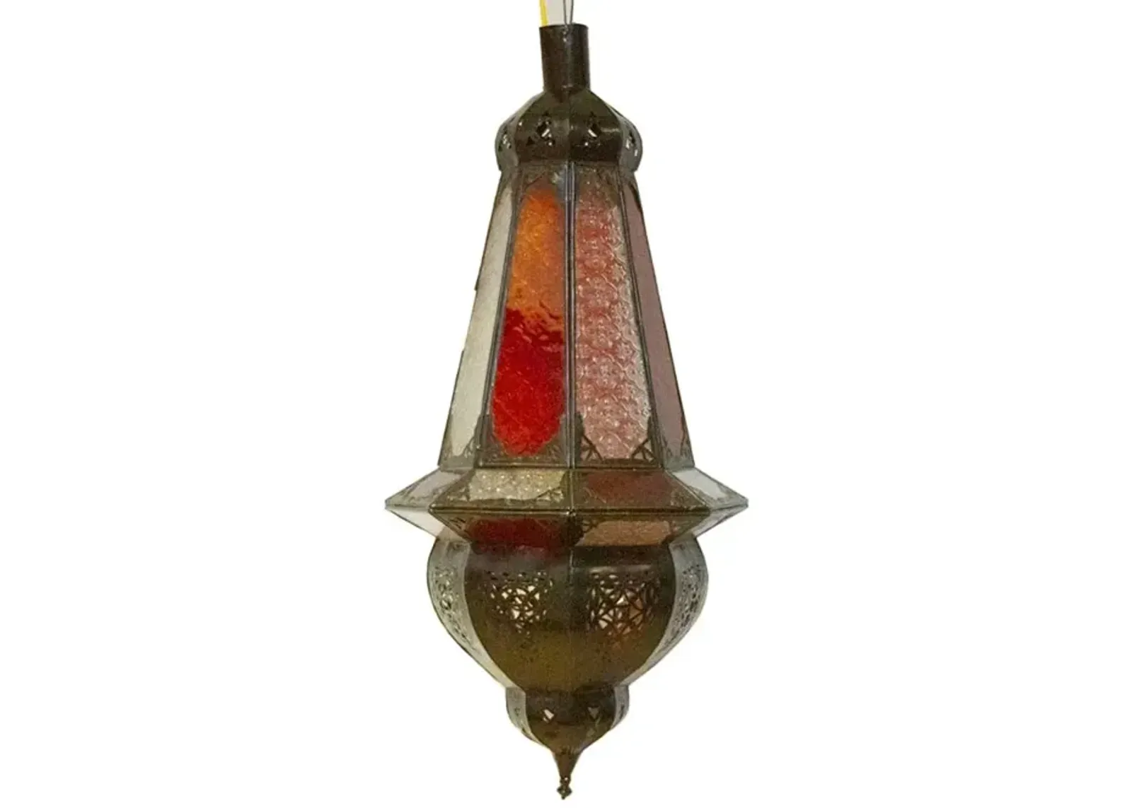 Red & White Moroccan Glass Lantern - Handcrafted