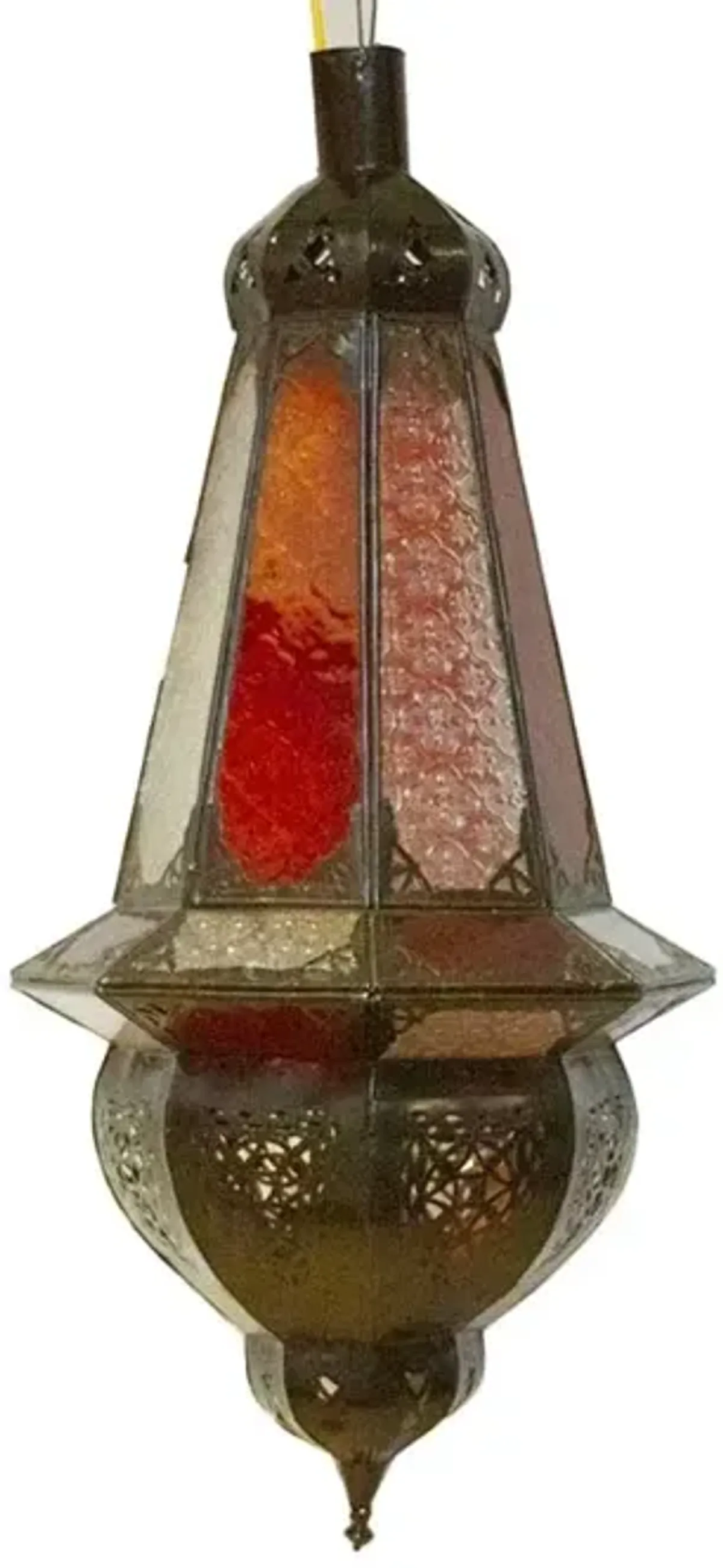 Red & White Moroccan Glass Lantern - Handcrafted