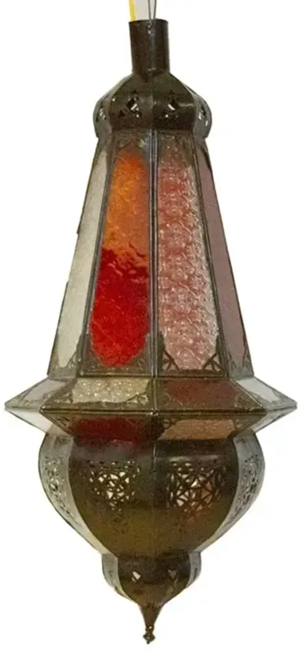Red & White Moroccan Glass Lantern - de-cor - Handcrafted