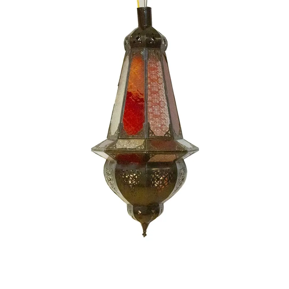 Red & White Moroccan Glass Lantern - Handcrafted