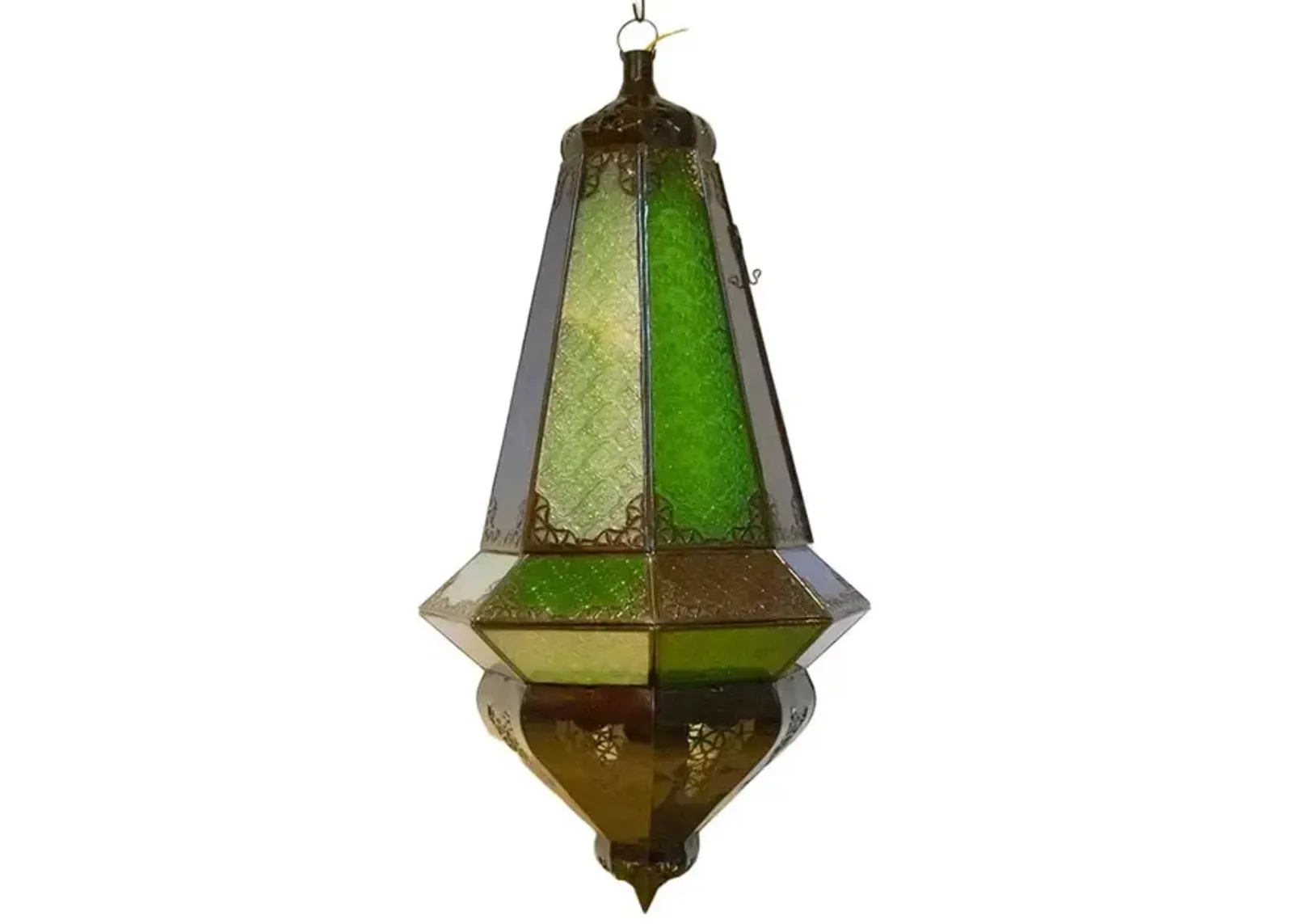 Large Etched Glass Multi-Color Lantern - Handcrafted