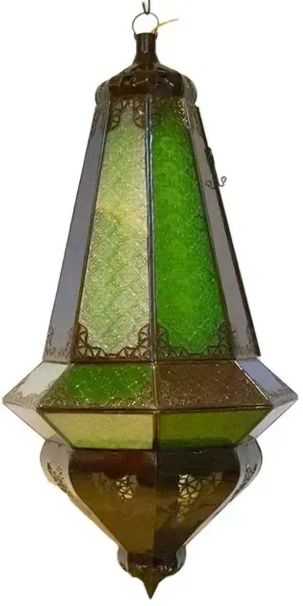 Large Etched Glass Multi-Color Lantern - de-cor - Handcrafted