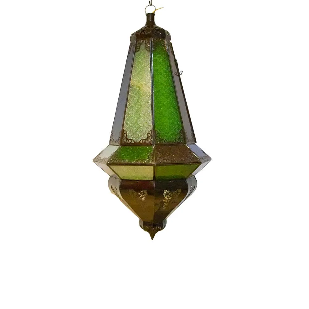 Large Etched Glass Multi-Color Lantern - Handcrafted