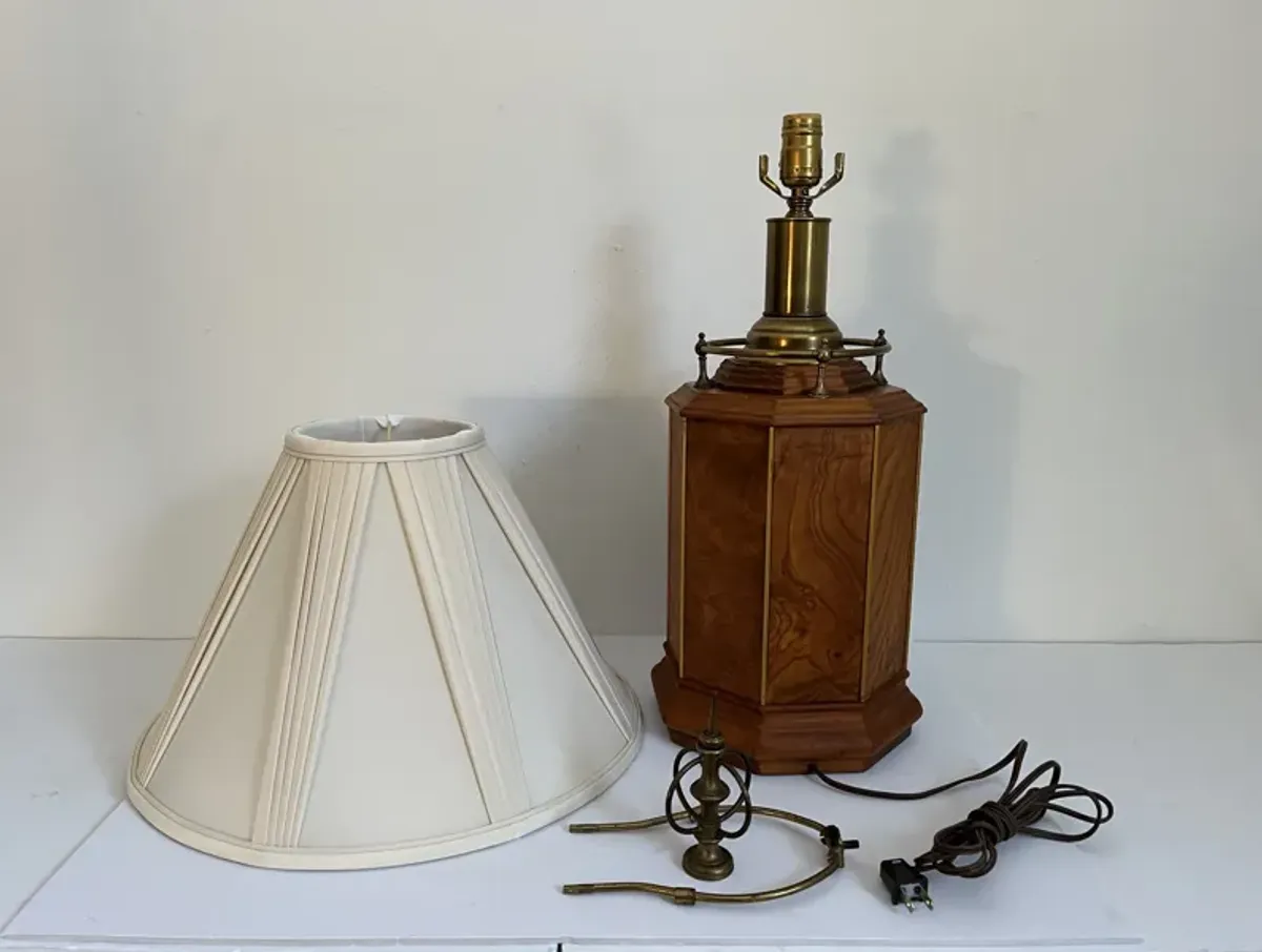 Midcentury Burl Wood Lamp w/Shade