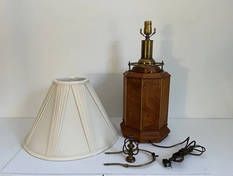 Midcentury Burl Wood Lamp w/Shade