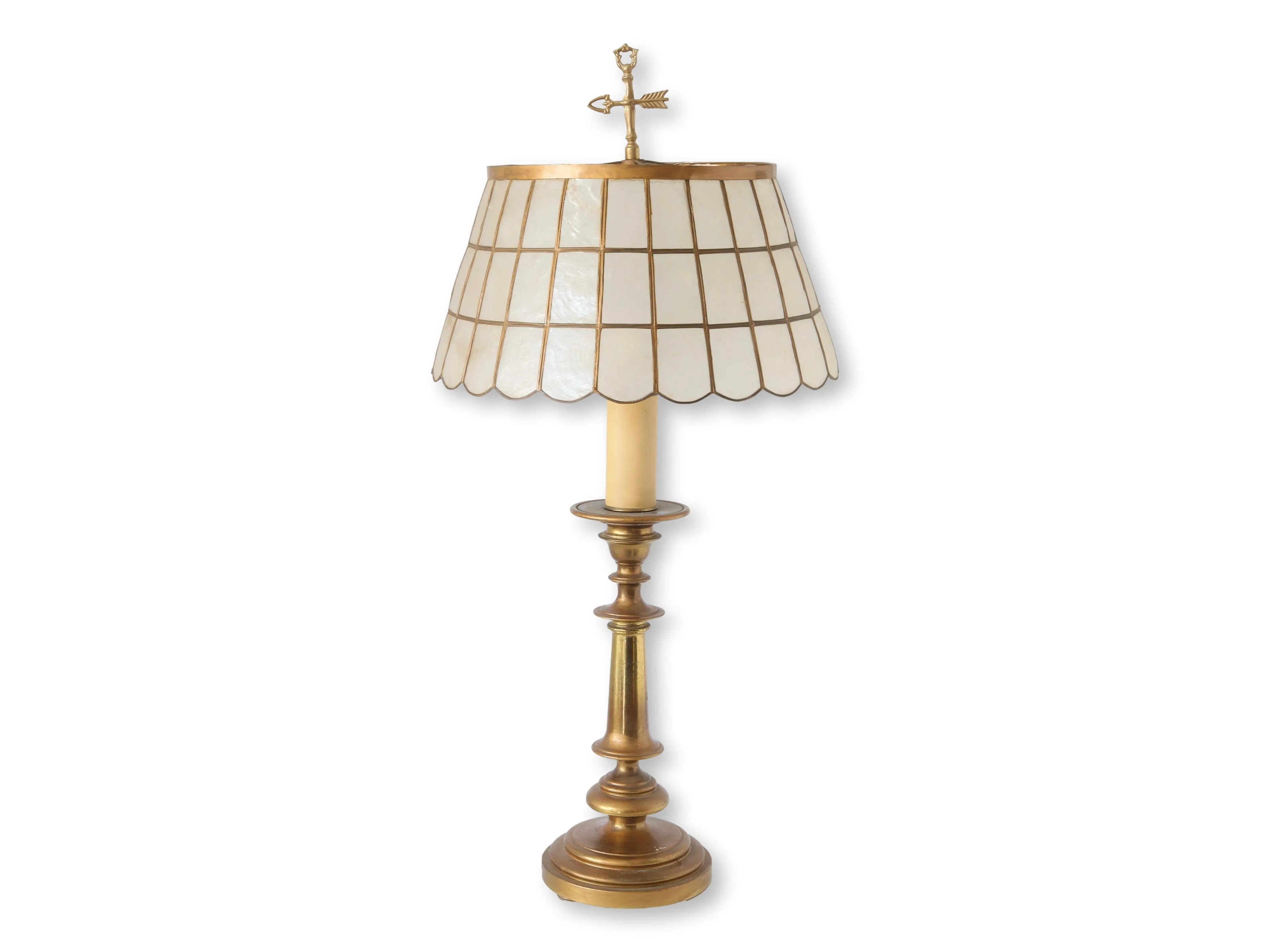 Midcentury Brass Lamps with Capiz Shades