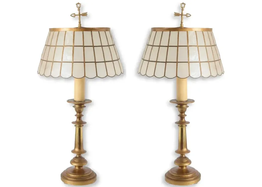 Midcentury Brass Lamps with Capiz Shades