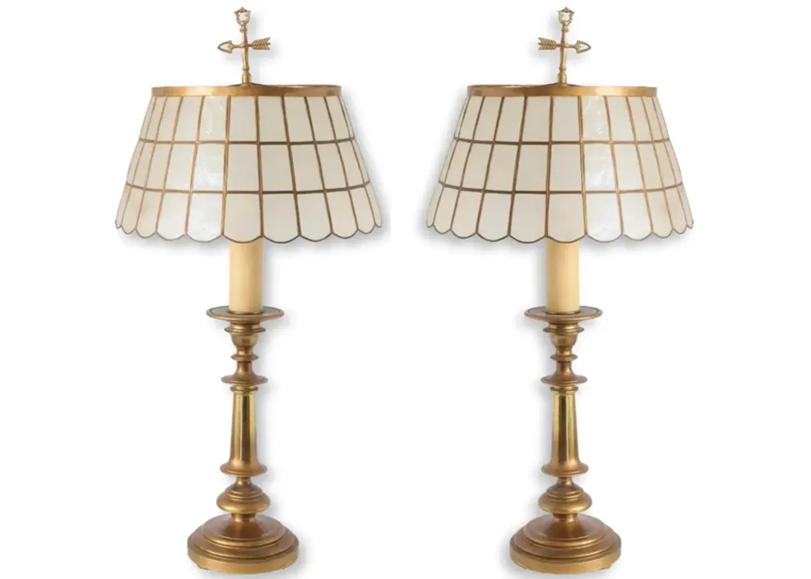 Midcentury Brass Lamps with Capiz Shades