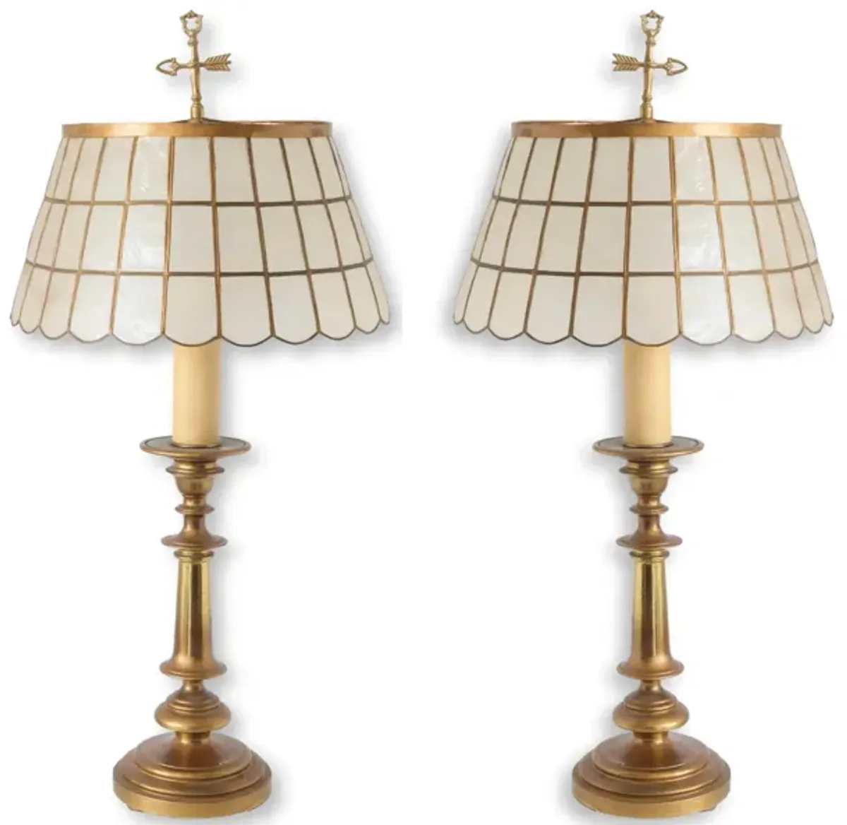 Midcentury Brass Lamps with Capiz Shades