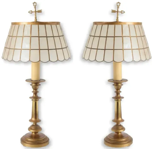 Midcentury Brass Lamps with Capiz Shades - New England Mercantile - gold