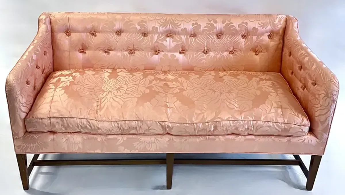 Peach Silk Damask Upholstered Sofa