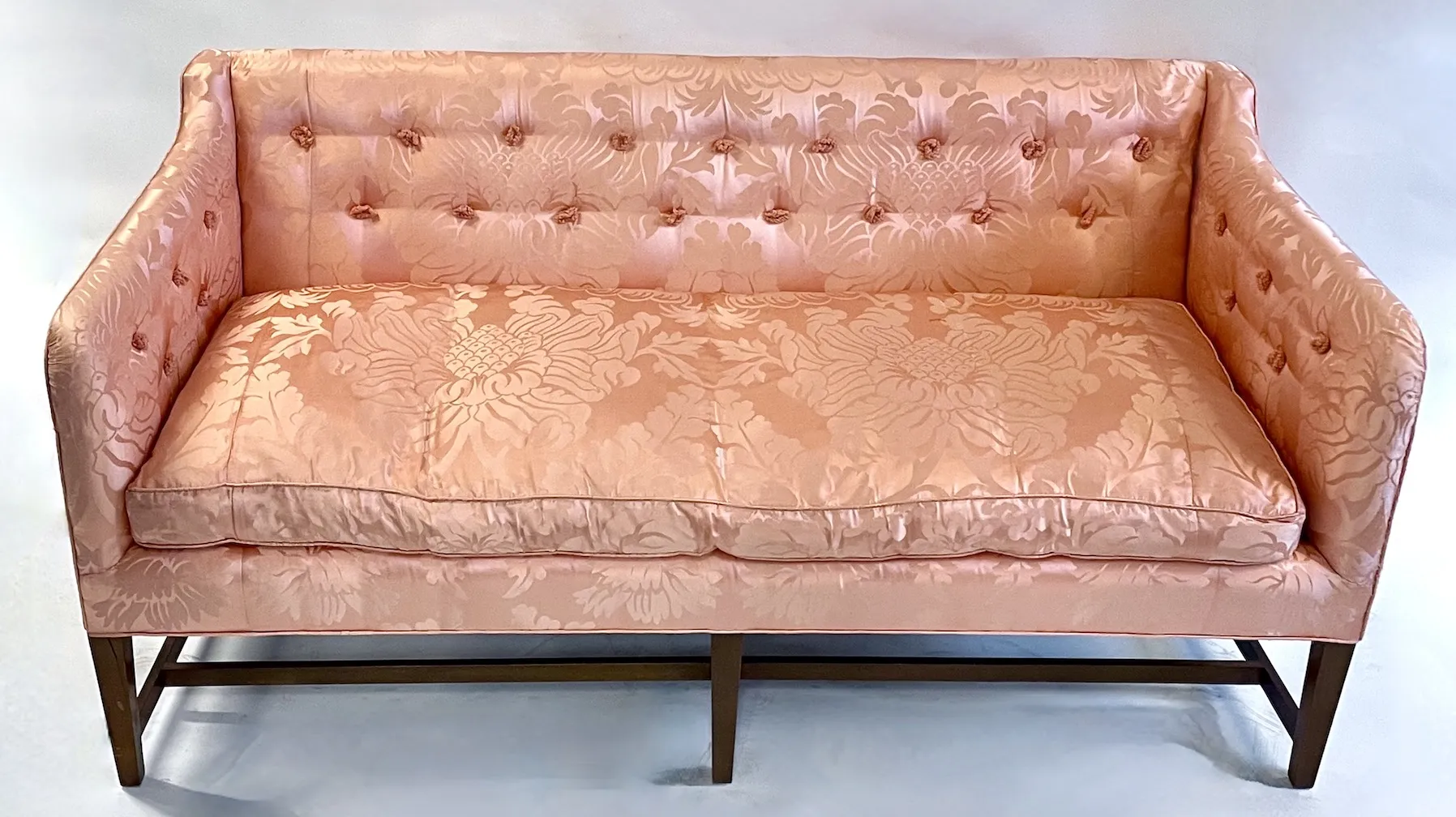 Peach Silk Damask Upholstered Sofa