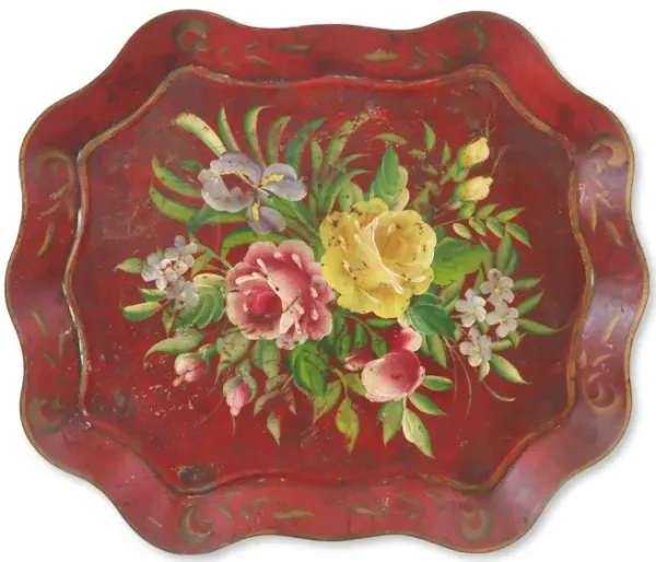 Antique Large Red Toleware Tray - The Queens Landing
