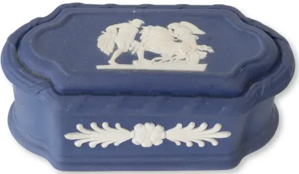 Cobalt Wedgwood Jasperware Match Box - The Queens Landing - blue