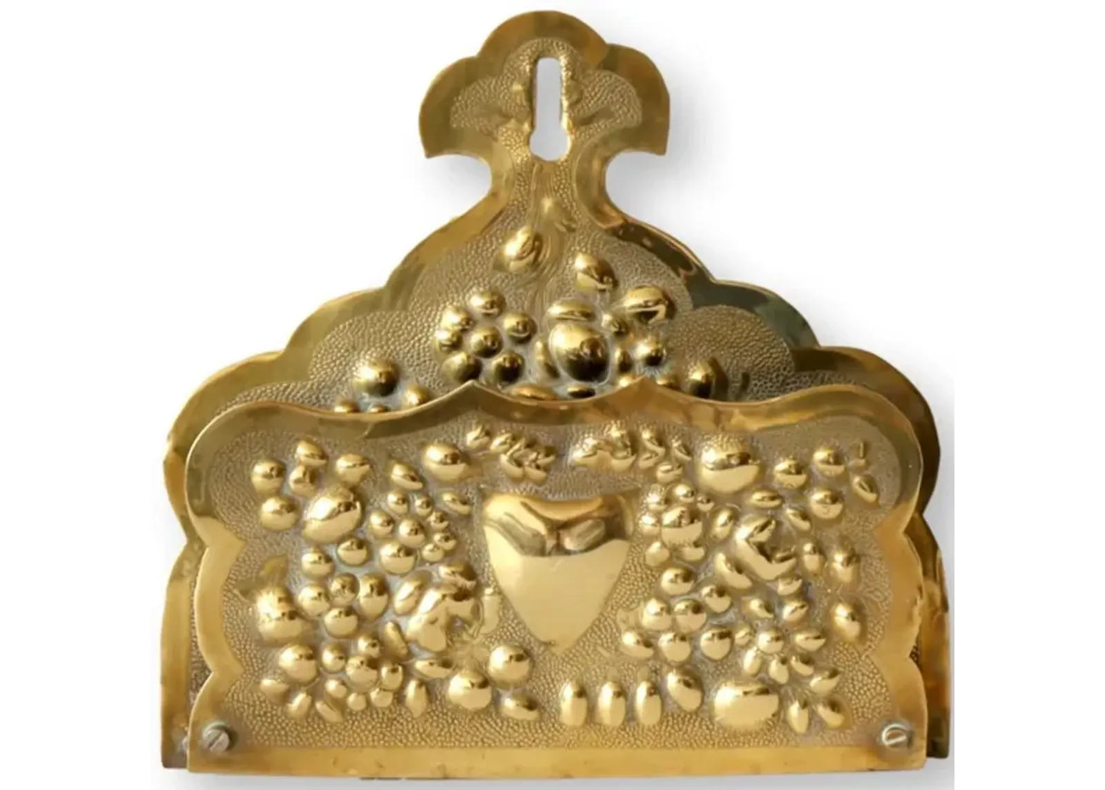 Antique English Brass Heart Wall Pocket