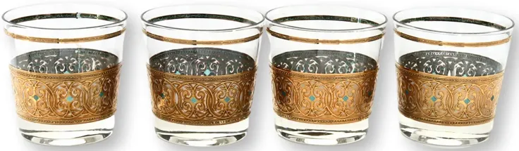 1960s Gold & Emerald High Ball Glasses