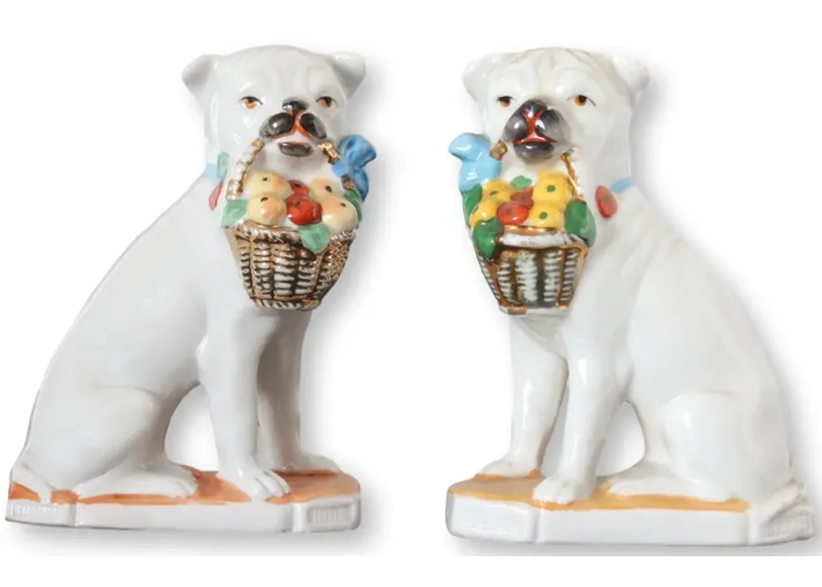 Antique German Porcelain Pugs with Baskets