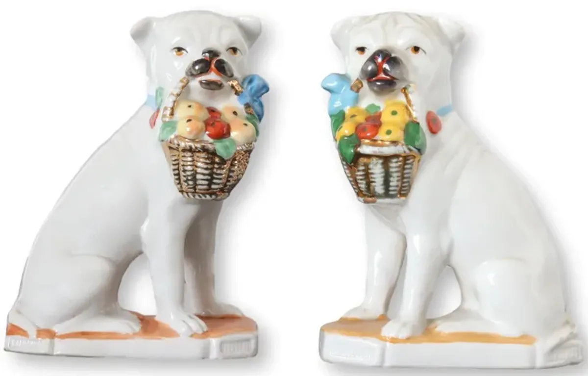 Antique German Porcelain Pugs with Baskets