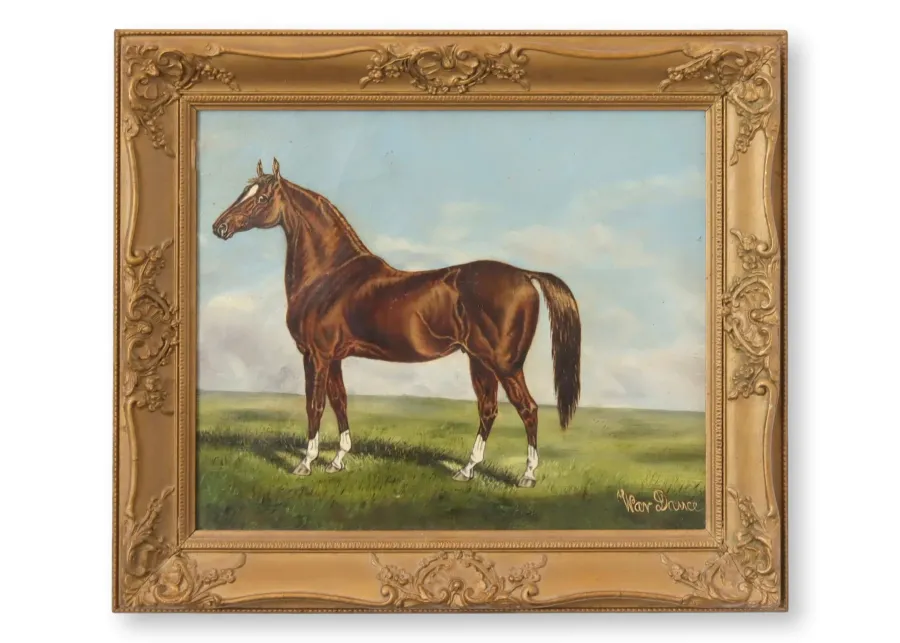 Midcentury Chestnut Horse Oil Painting