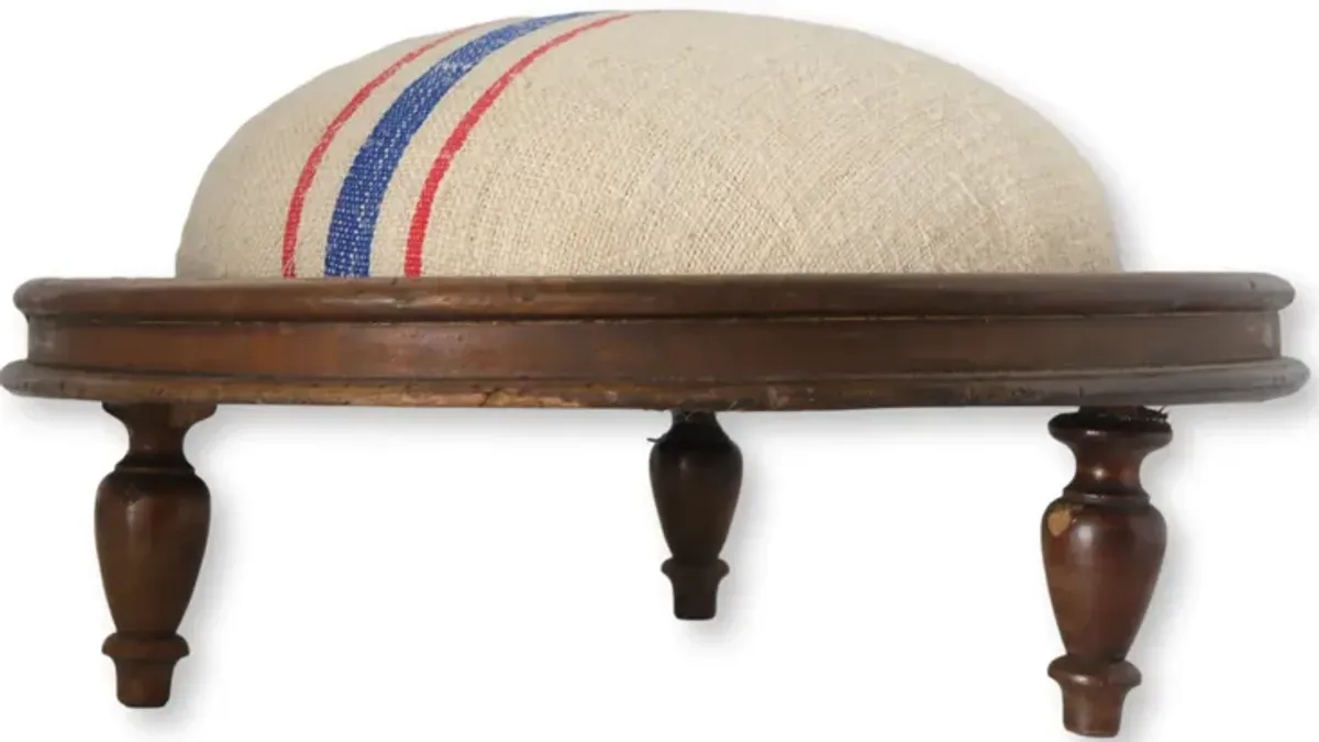 Antique Striped Grainsack Footstool - New England Mercantile - beige