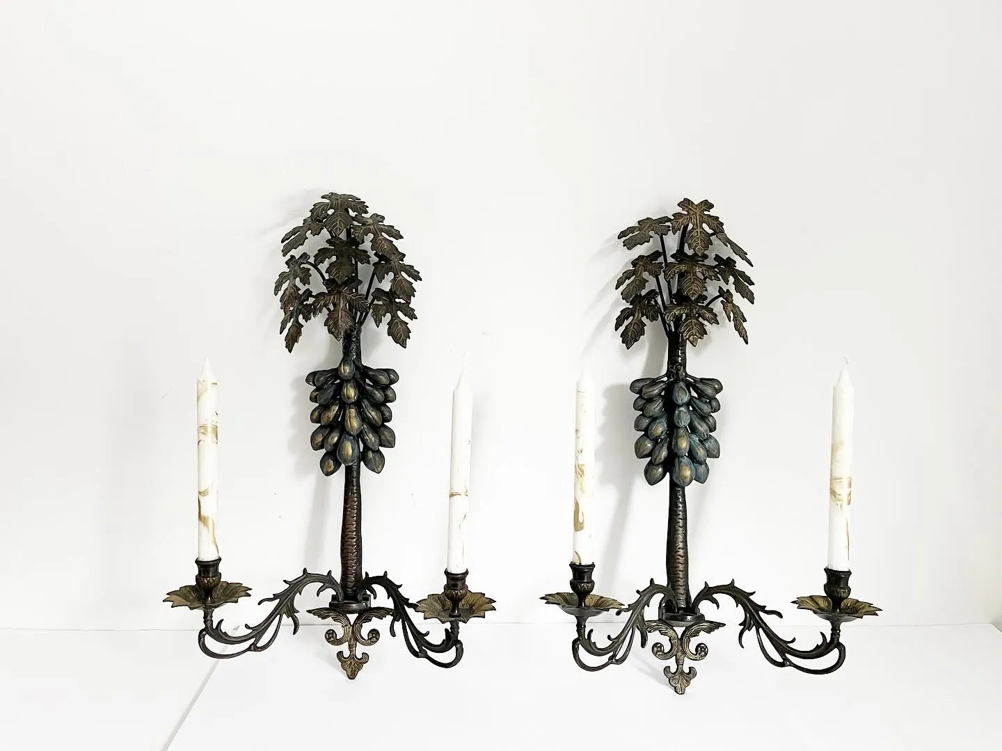 Iron Fig Tree Wall Candle Sconces - Set of 2