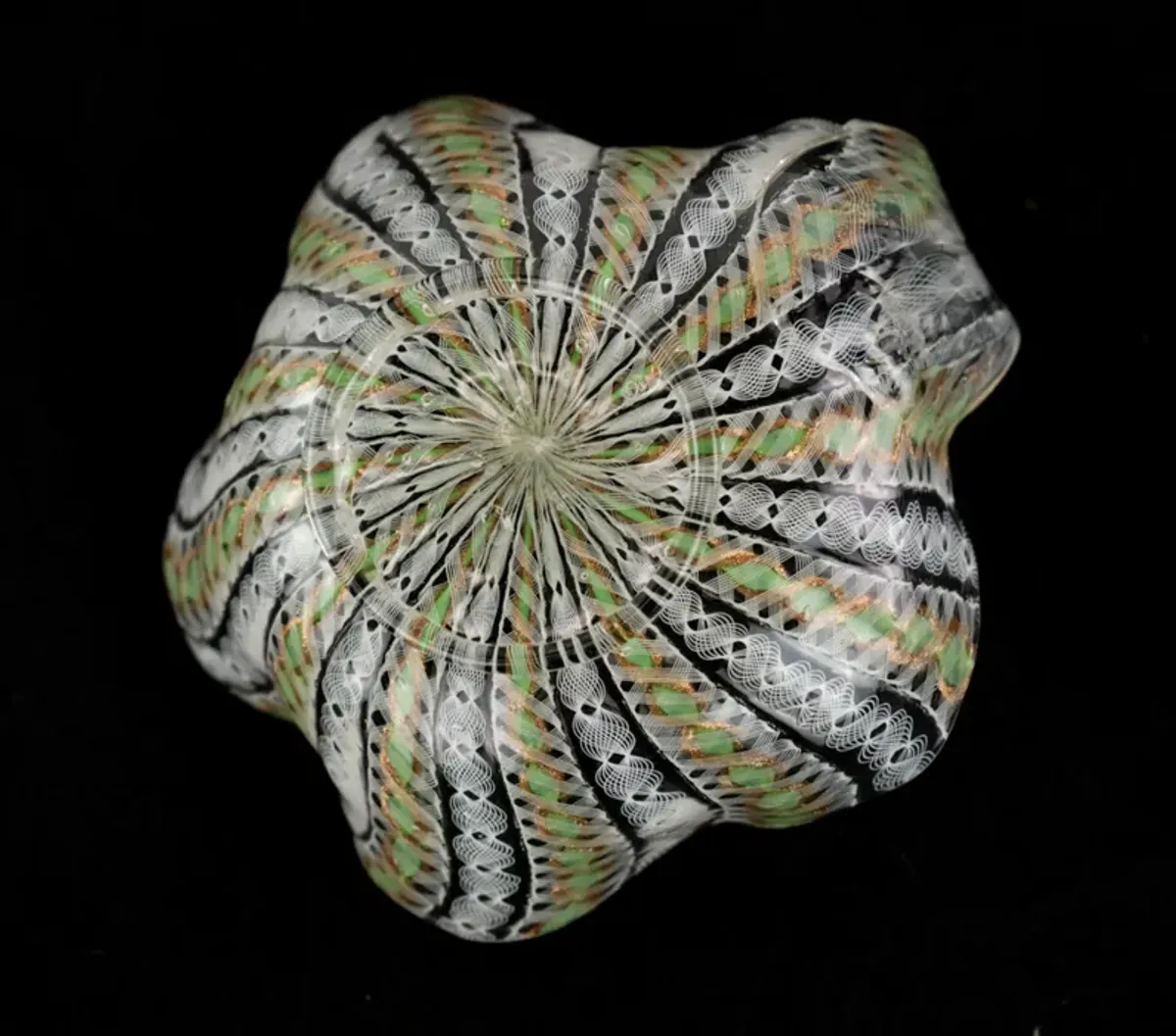 Salviati Latticino Ribbon Art Glass Dish