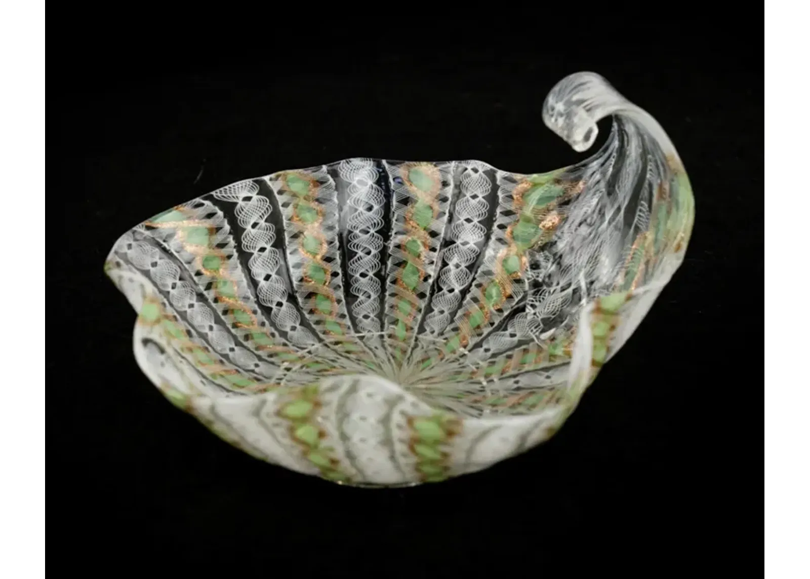 Salviati Latticino Ribbon Art Glass Dish