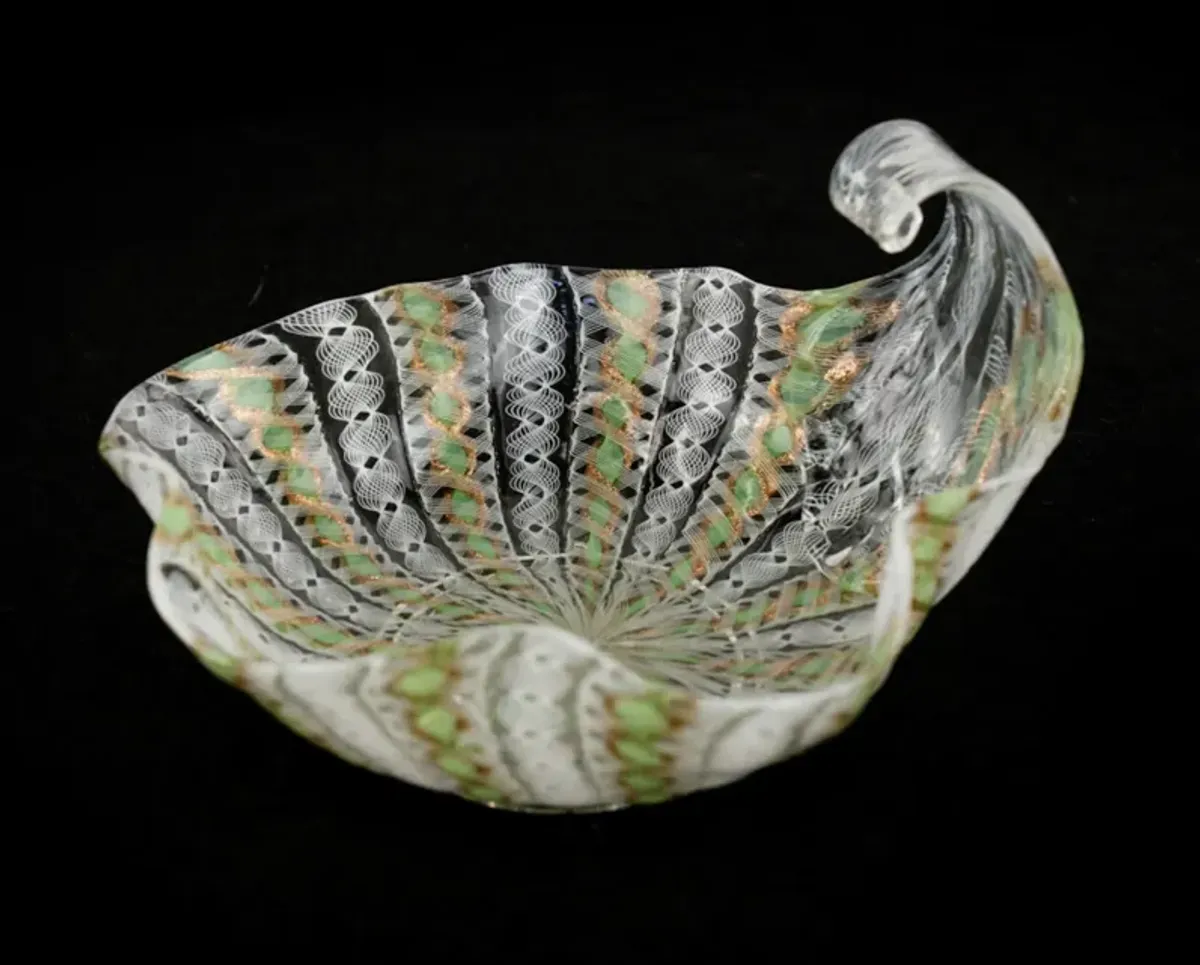 Salviati Latticino Ribbon Art Glass Dish