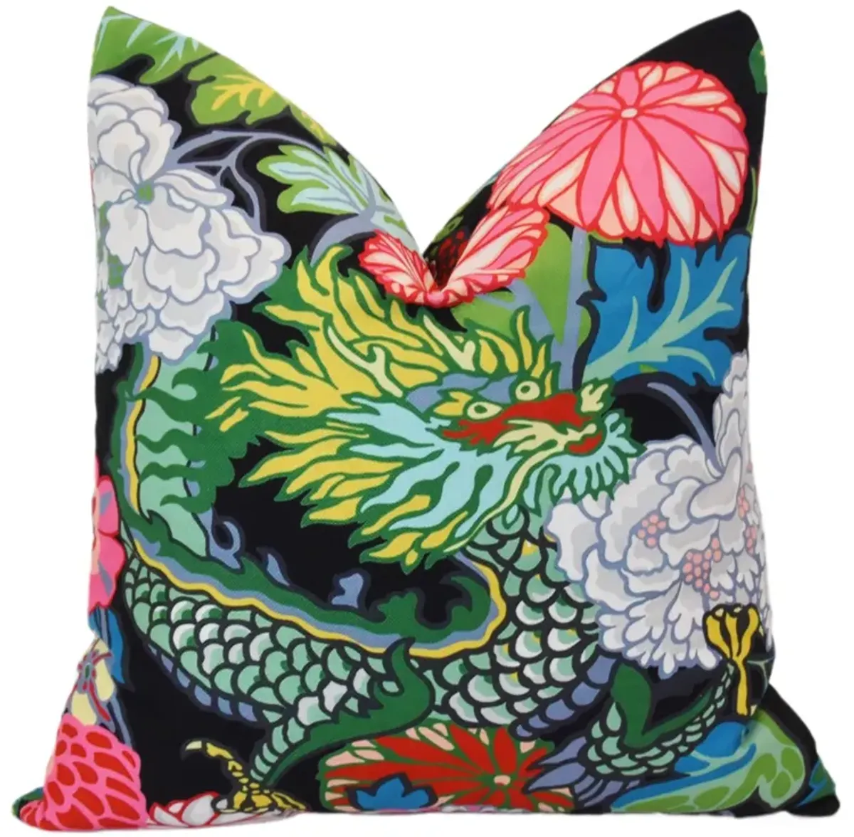 Chinoiserie Asian Dragon Floral Pillow