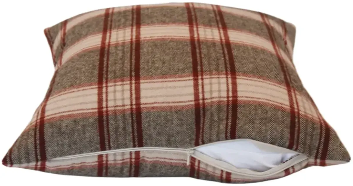 Red & Cream English Plaid Tartan Pillow