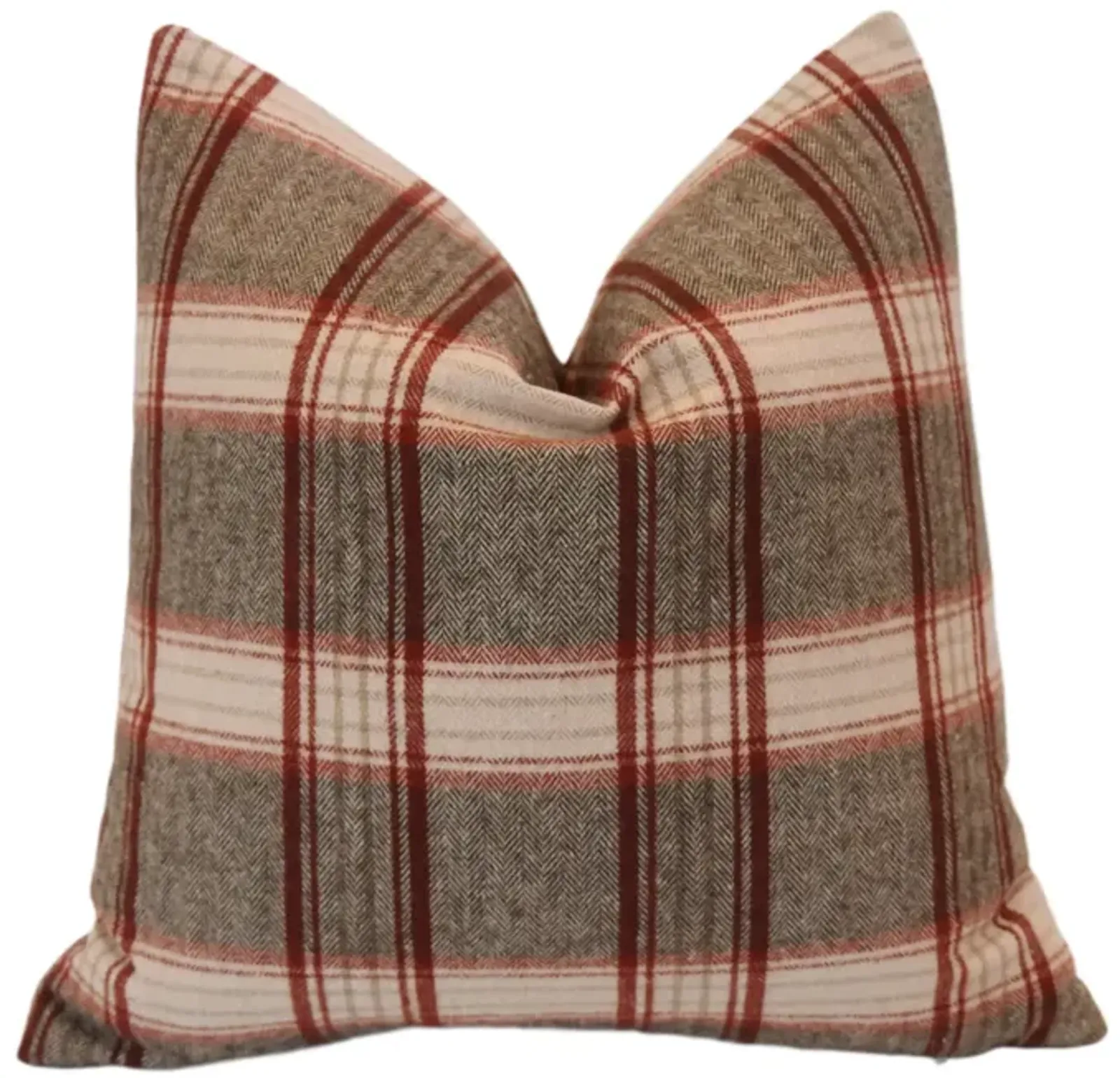 Red & Cream English Plaid Tartan Pillow