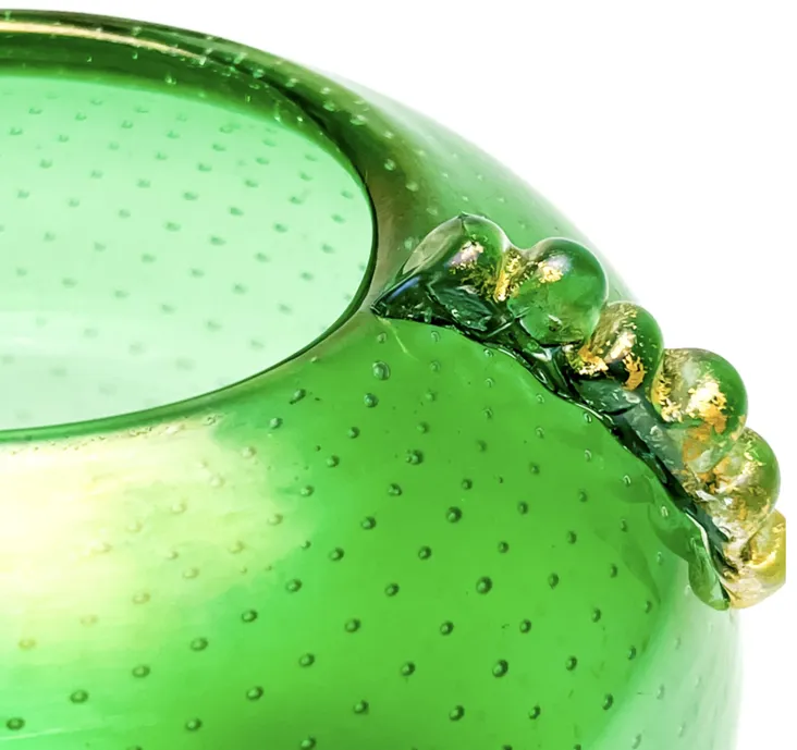 Seguso Green Bullicante Glass Vase