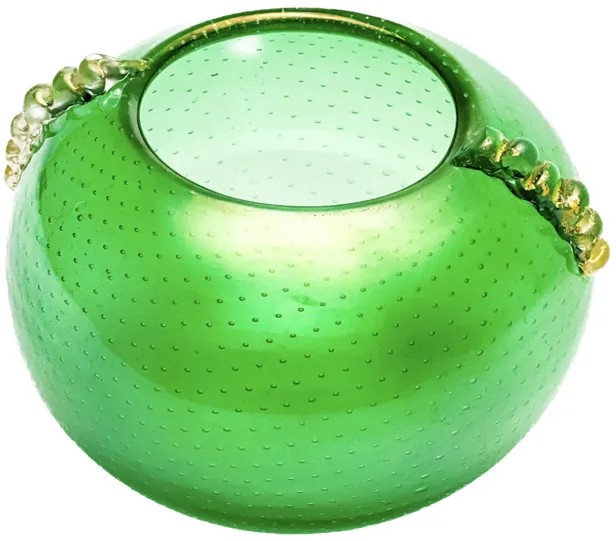 Seguso Green Bullicante Glass Vase